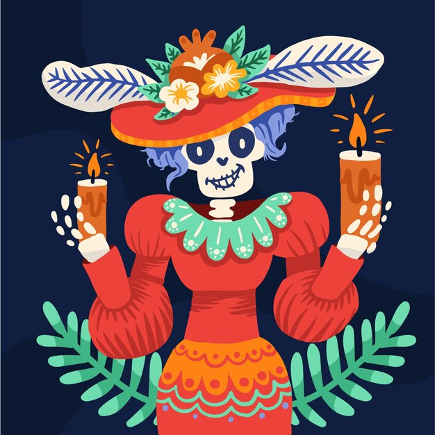 Illustrazione di dia de muertos piatta disegnata a mano