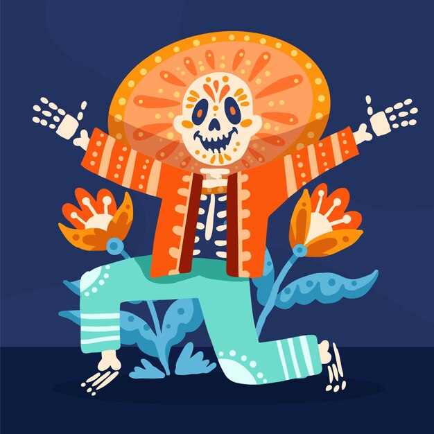 Illustrazione di dia de muertos piatta disegnata a mano