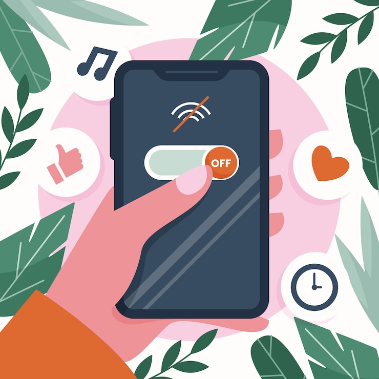Vettore gratuito illustrazione di disintossicazione digitale di design piatto disegnato a mano