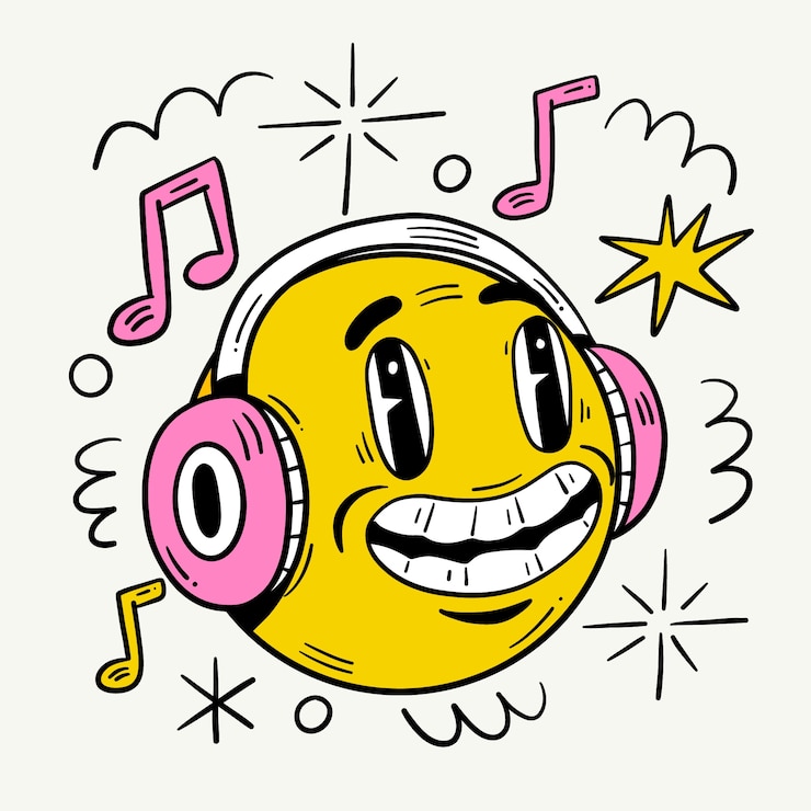 Vettore gratuito illustrazione di emoji per ascoltare musica