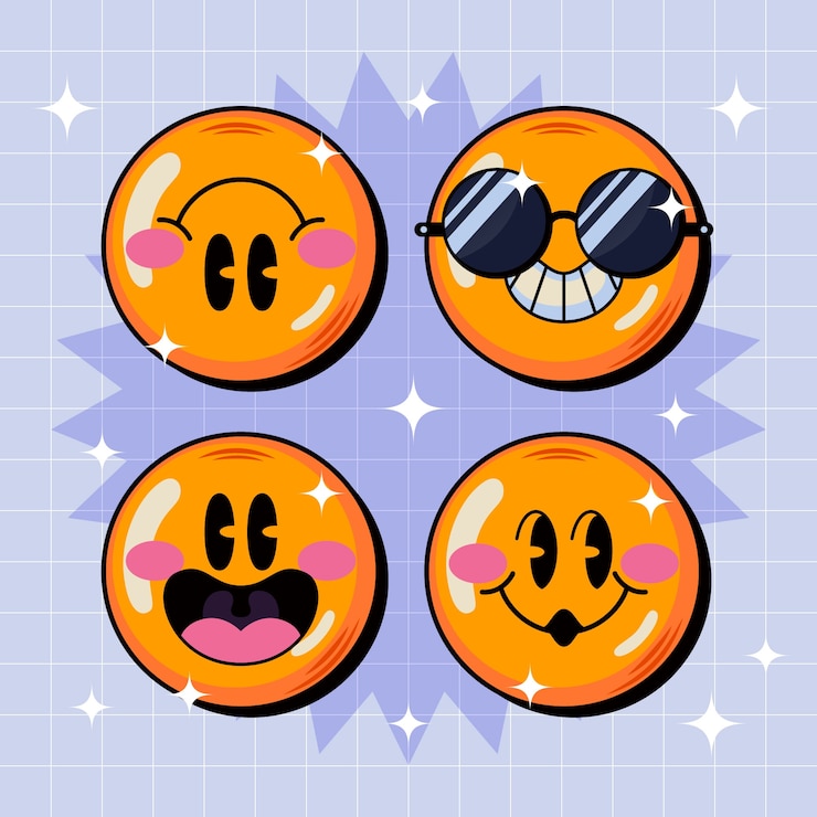 Vettore gratuito illustrazione di emoji retro sorridente disegnata a mano