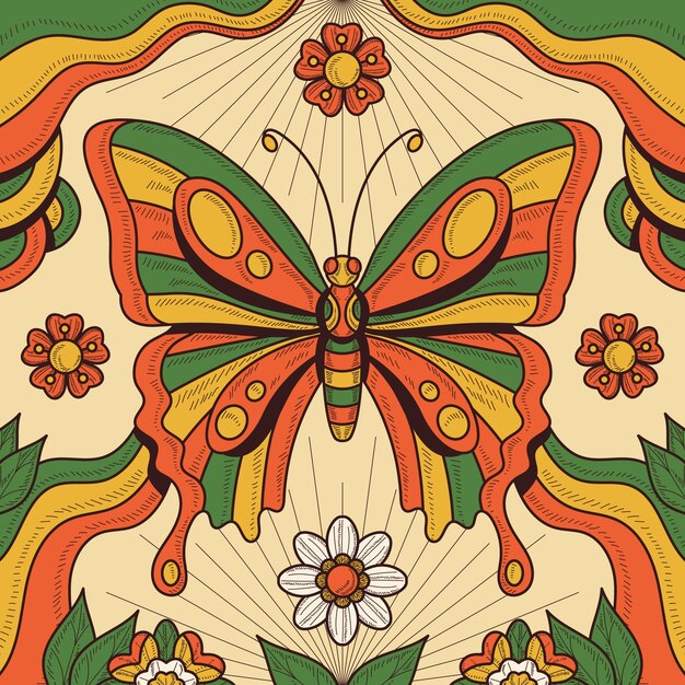 Illustrazione di farfalla retrò disegnata a mano