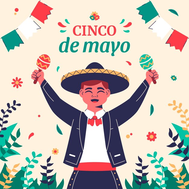 Illustrazione di Flat cinco de mayo con un uomo che tiene le maracas