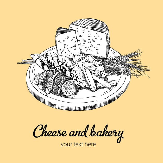 Illustrazione di formaggio e prodotti da forno