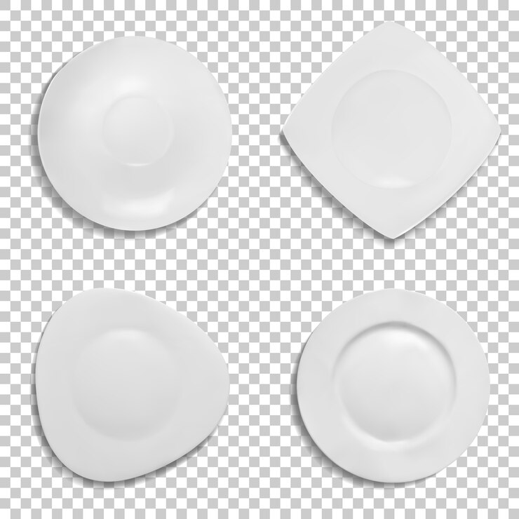 Vettore gratuito illustrazione di forme diverse piastre. modelli realistici 3d isolati di ceramica