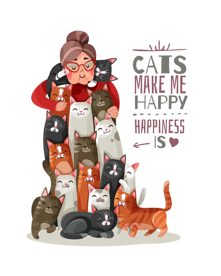 Vettore gratuito illustrazione di gatti di signora