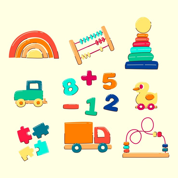 Vettore gratuito illustrazione di giocattoli montessori disegnati a mano