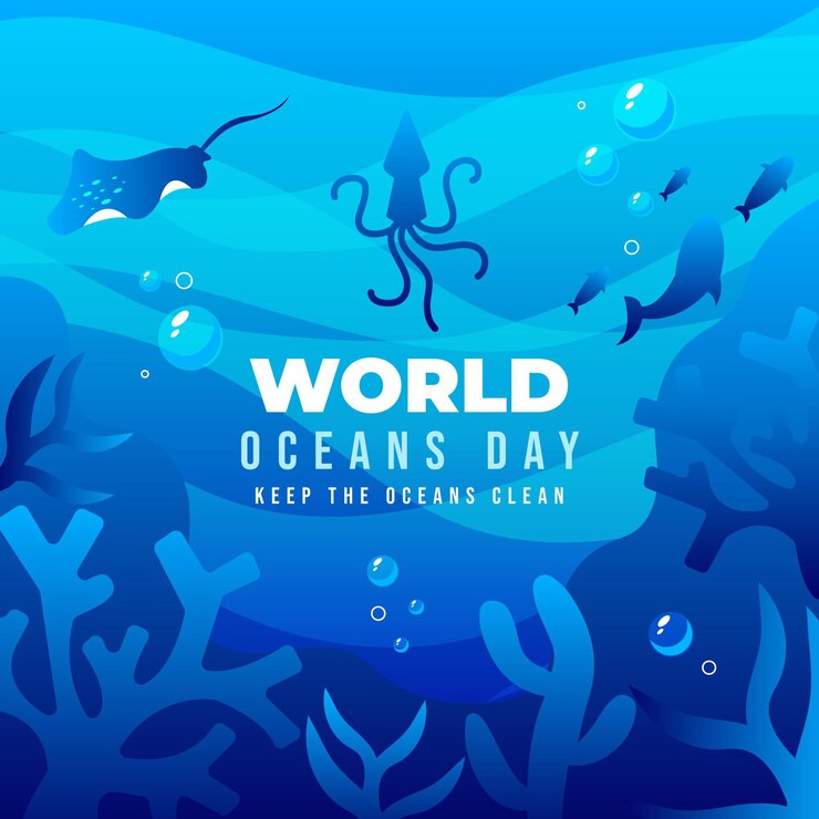 Vettore gratuito illustrazione di giornata mondiale degli oceani gradiente