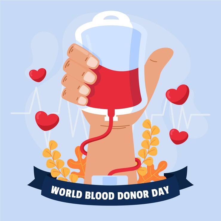 Vettore gratuito illustrazione di giornata mondiale del donatore di sangue piatto organico