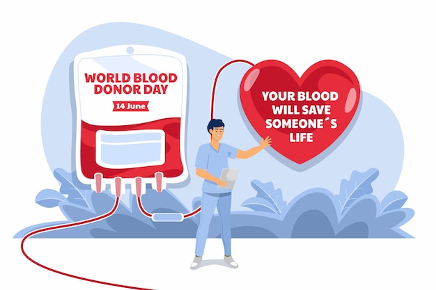 Illustrazione di giornata mondiale del donatore di sangue piatto organico