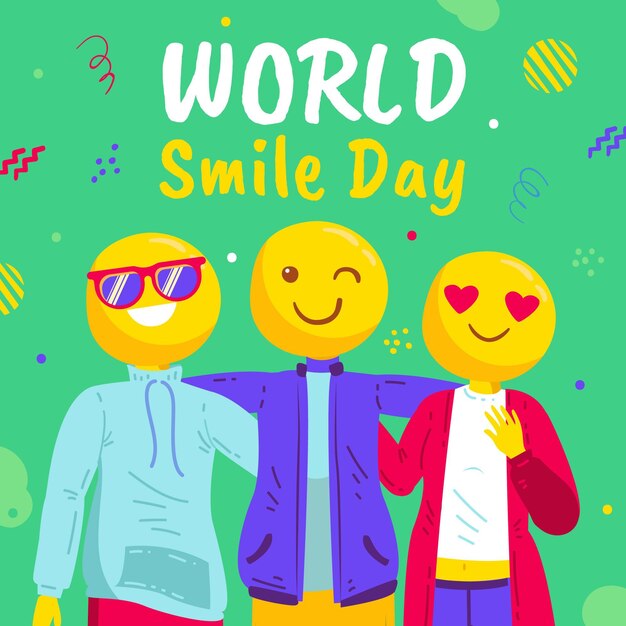 Illustrazione di giornata mondiale del sorriso piatto disegnata a mano