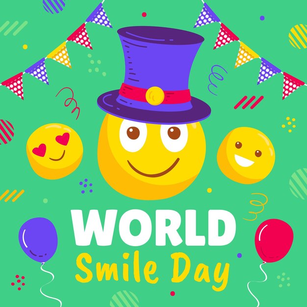 Illustrazione di giornata mondiale del sorriso piatto disegnata a mano