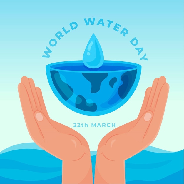 Illustrazione di giornata mondiale dell'acqua con le mani e il pianeta