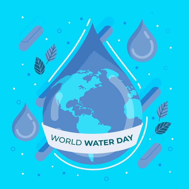 Illustrazione di giornata mondiale dell'acqua con pianeta e goccia d'acqua