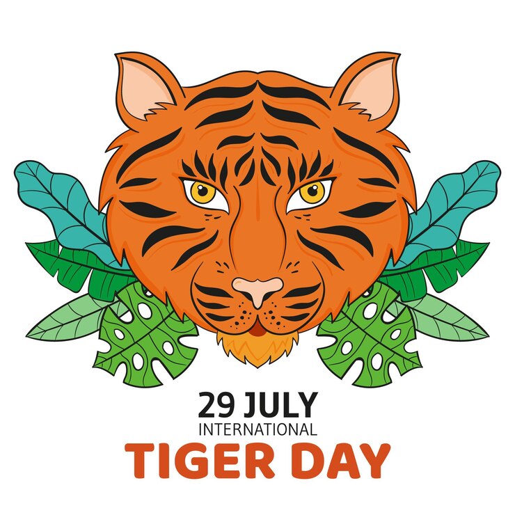 Vettore gratuito illustrazione di giorno della tigre globale disegnata a mano