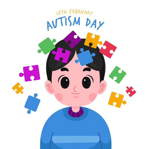 Illustrazione di giorno di consapevolezza dell'autismo del mondo del fumetto con i pezzi del puzzle