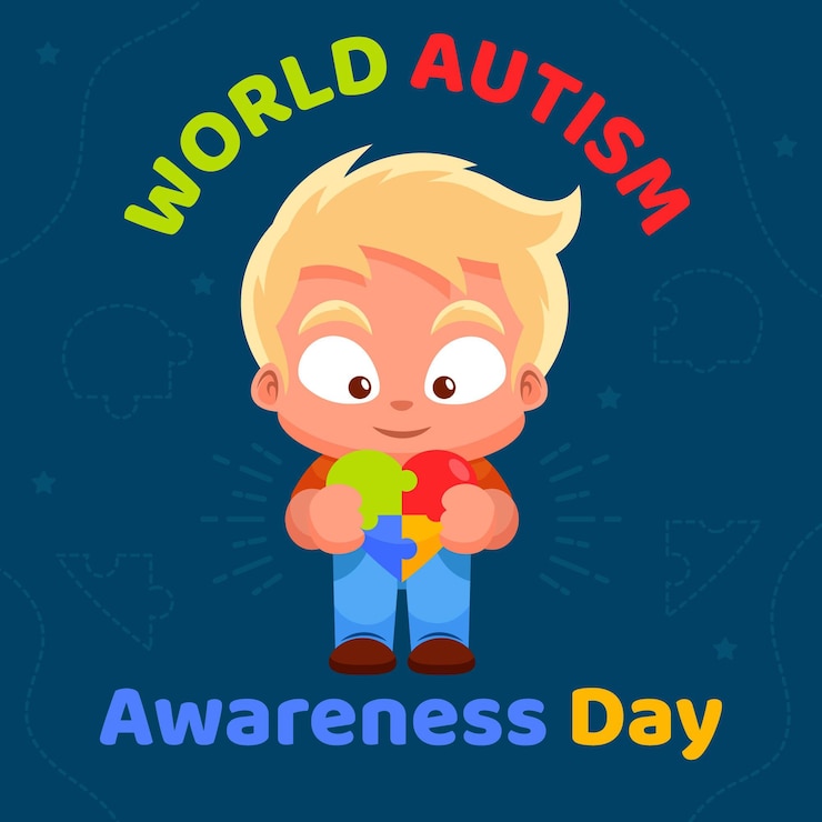 Vettore gratuito illustrazione di giorno di consapevolezza dell'autismo del mondo del fumetto con i pezzi del puzzle