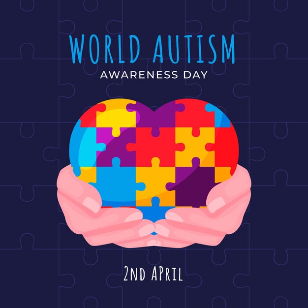 Illustrazione di giorno di consapevolezza dell'autismo mondo piatto con pezzi di un puzzle