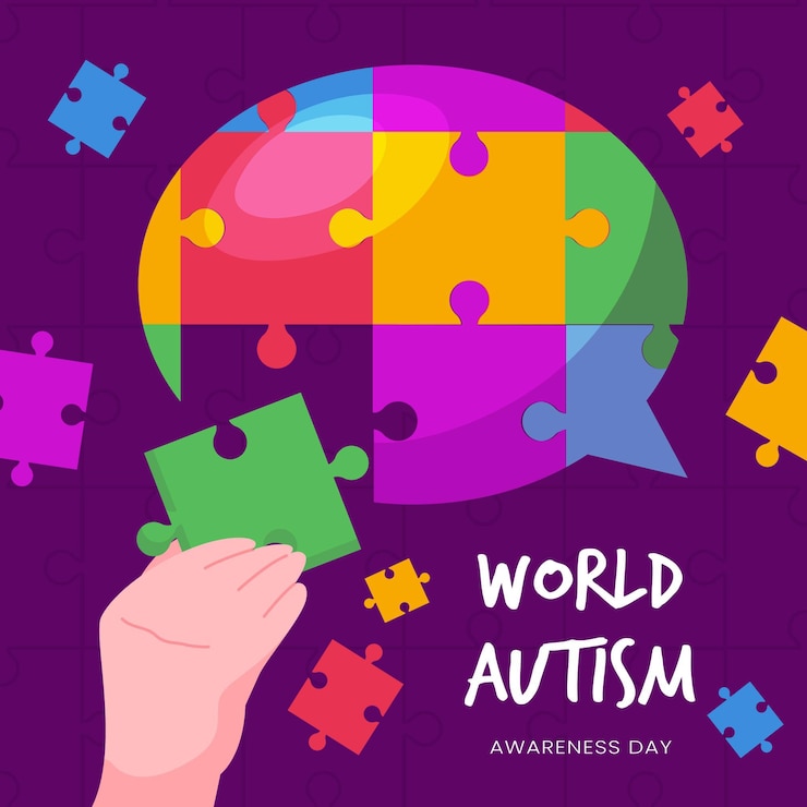 Vettore gratuito illustrazione di giorno di consapevolezza dell'autismo mondo piatto con pezzi di un puzzle
