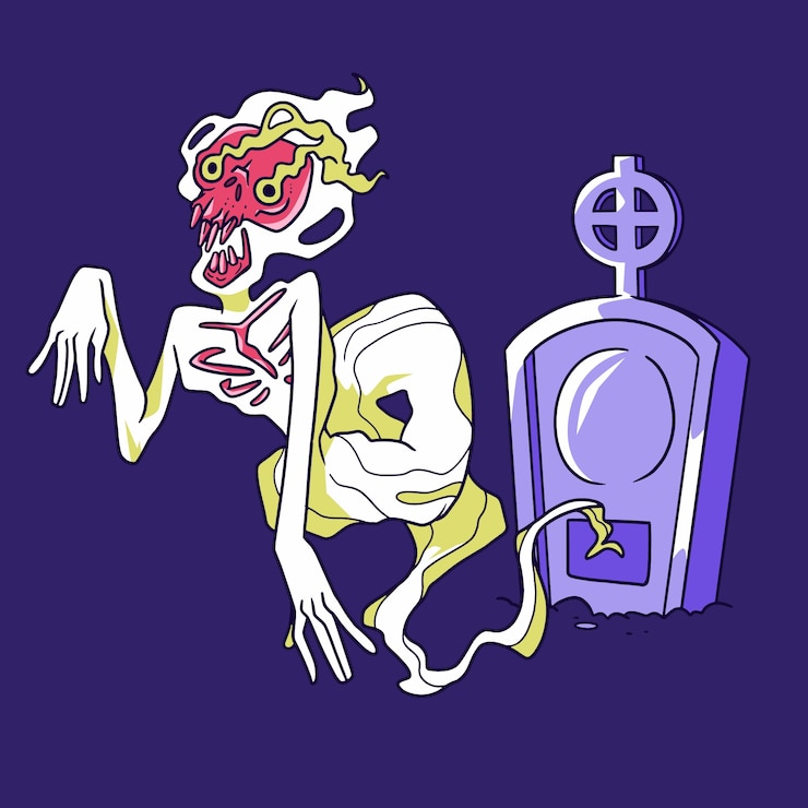 Vettore gratuito illustrazione di halloween in stile folle con fantasma e lapide