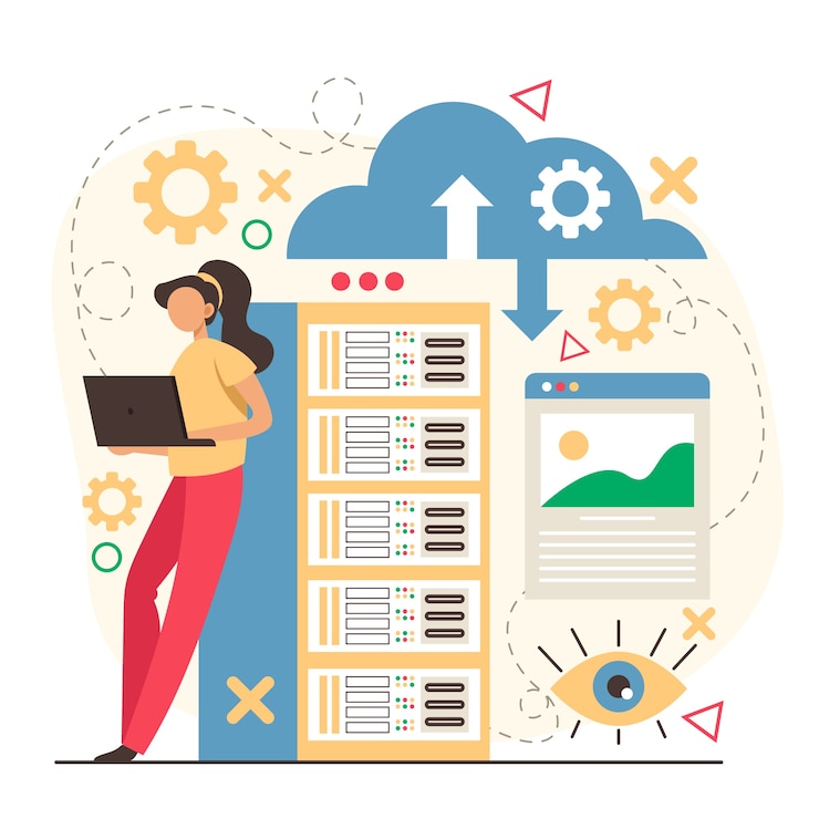 Vettore gratuito illustrazione di hosting di siti web di design piatto disegnato a mano