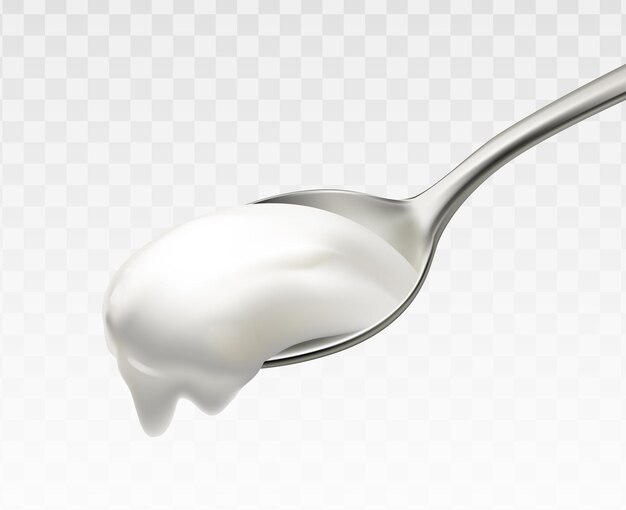 illustrazione di icona vettoriale realistica Cucchiaio pieno di yogurt cremoso o crema acida