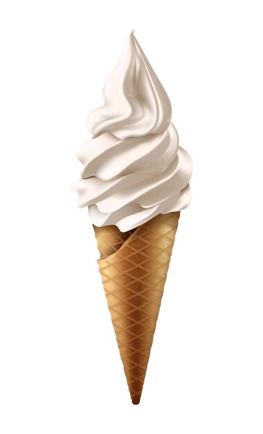 illustrazione di icona vettoriale realistica del cono di gelato alla vaniglia isolato su sfondo bianco