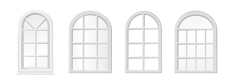 Vettore gratuito illustrazione di icona vettoriale realistica finestre in legno bianco ad arco isolate