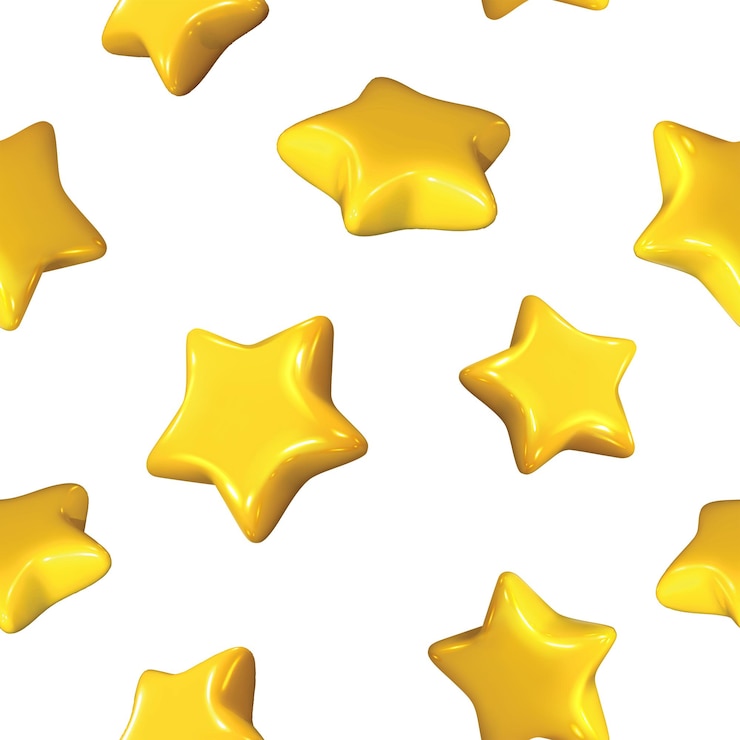 Vettore gratuito illustrazione di icona vettoriale realistica modello senza cuciture stile cartone animato giallo stelle luccicanti su bianco