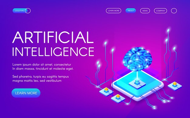 Illustrazione di intelligenza artificiale del cervello umano con chipset dei neuroni digitali.