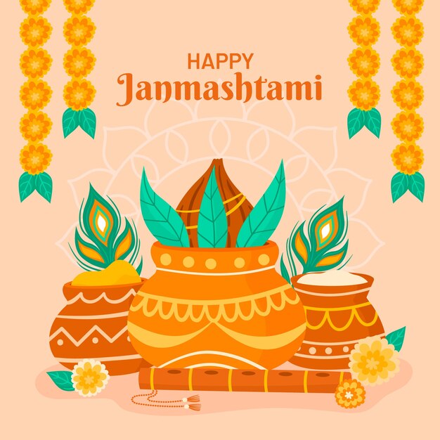 Illustrazione di janmashtami piatto