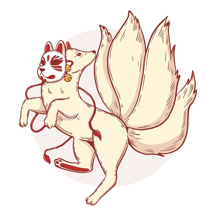 Vettore gratuito illustrazione di kitsune disegnata a mano