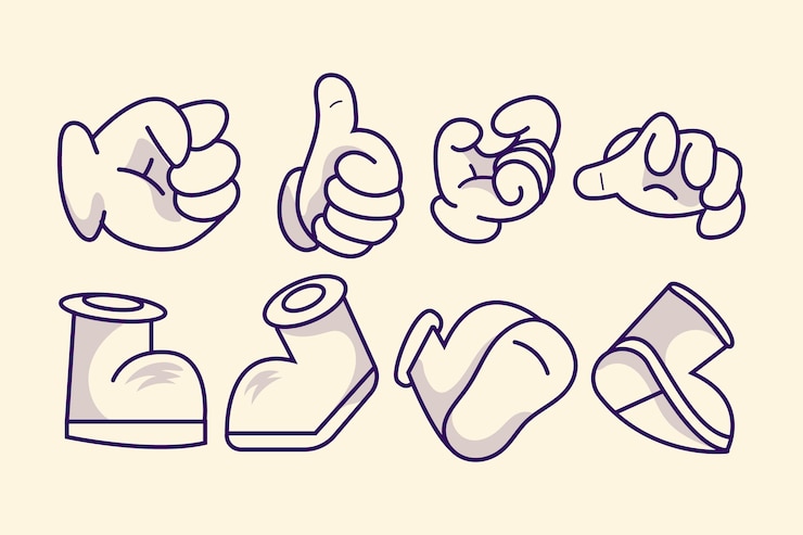 Vettore gratuito illustrazione di mani e piedi retrò dei cartoni animati disegnati a mano