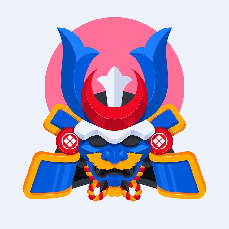 Vettore gratuito illustrazione di maschera samurai piatta