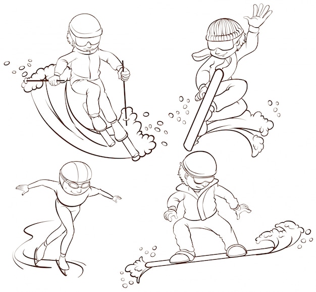 Illustrazione di molti tipi di sport invernali