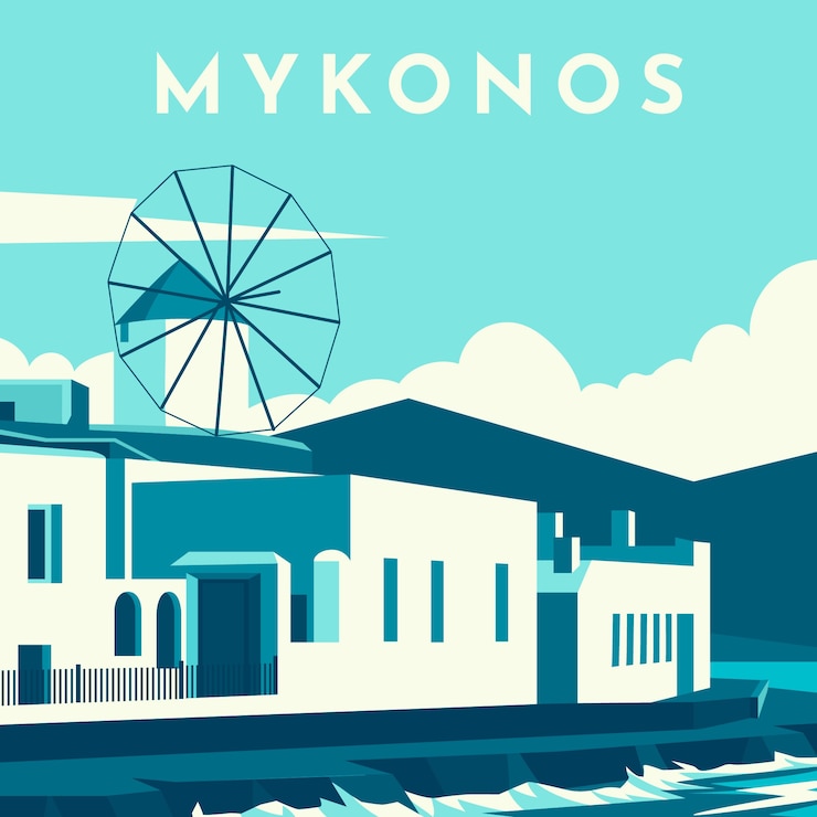 Vettore gratuito illustrazione di mykonos disegnata a mano