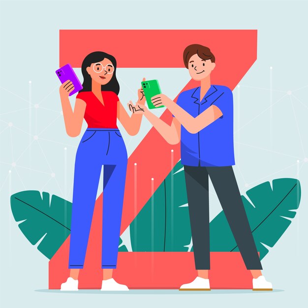 Illustrazione di nativi digitali disegnata a mano.