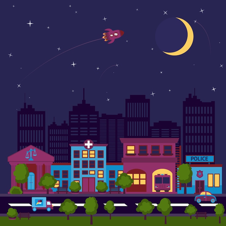 Vettore gratuito illustrazione di notte scape città