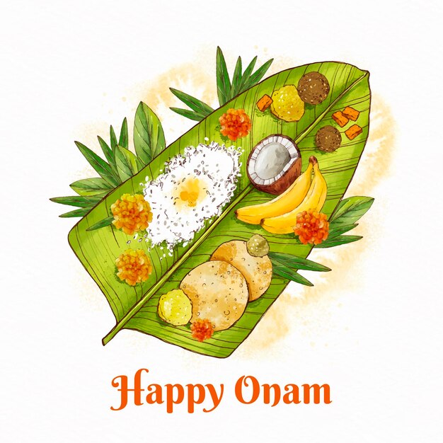 Illustrazione di onam indiano dell'acquerello dipinto a mano