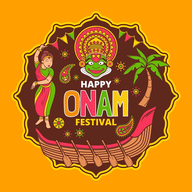 Illustrazione di onam indiano disegnato a mano