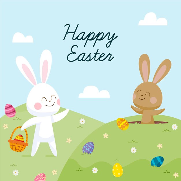 Illustrazione di Pasqua carina disegnata a mano con coniglietto