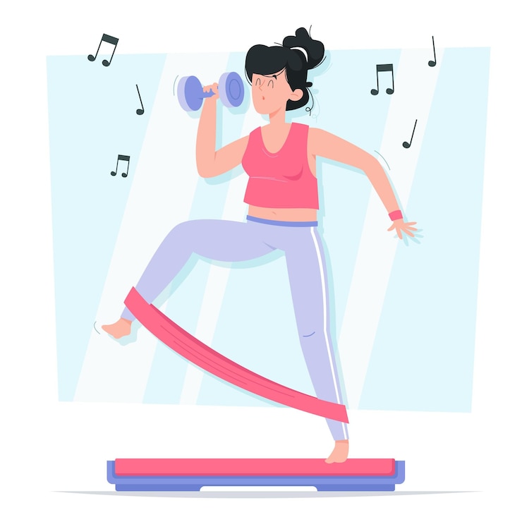 Vettore gratuito illustrazione di passaggi di fitness danza disegnata a mano piatta