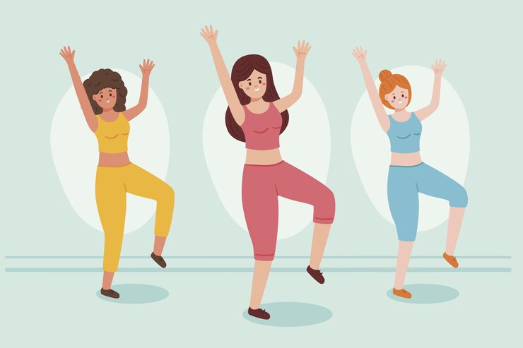 Vettore gratuito illustrazione di passaggi di fitness danza disegnata a mano piatta