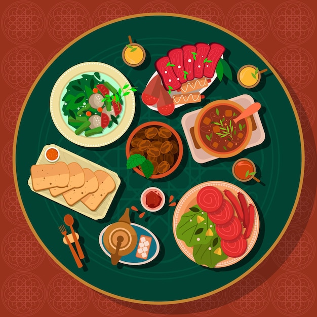 Illustrazione di pasto iftar piatto