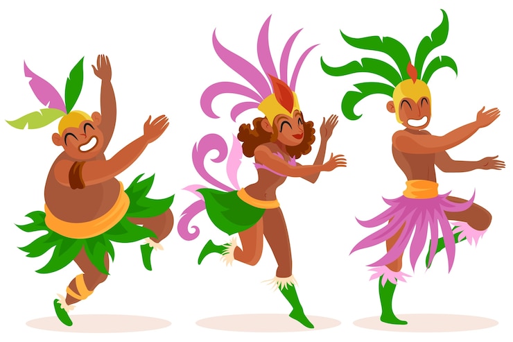Vettore gratuito illustrazione di personaggi di carnevale brasiliano piatto