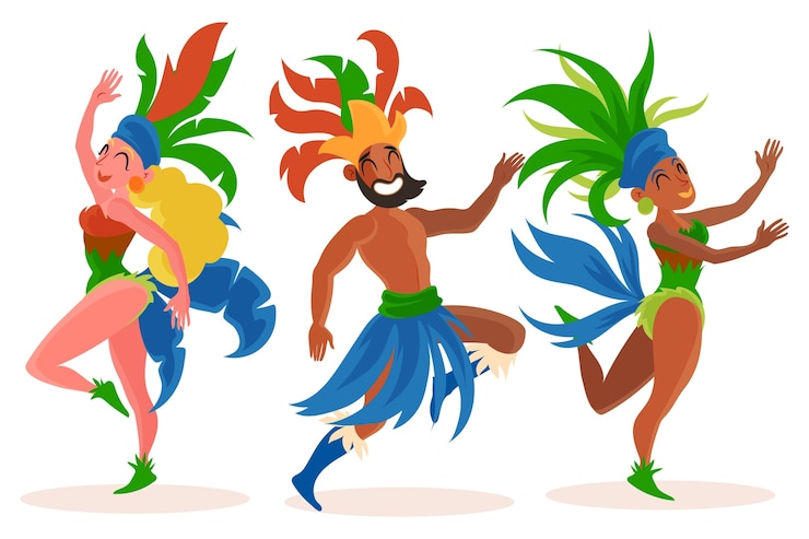 Vettore gratuito illustrazione di personaggi di carnevale brasiliano piatto