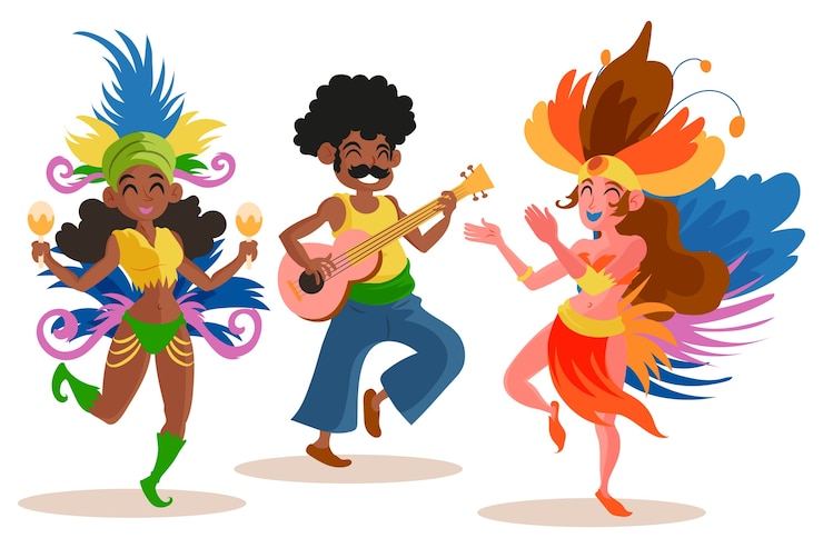 Vettore gratuito illustrazione di personaggi di carnevale brasiliano piatto