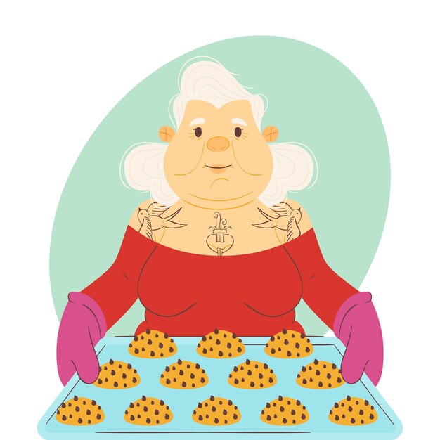 Illustrazione di persone anziane tatuate design piatto