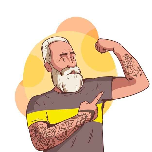 Illustrazione di persone anziane tatuate disegnate a mano