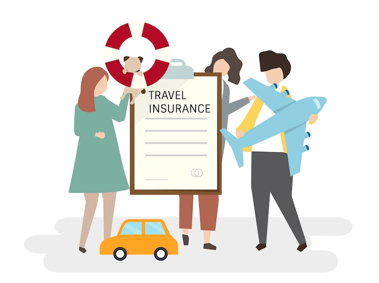 Vettore gratuito illustrazione di persone con assicurazione di viaggio